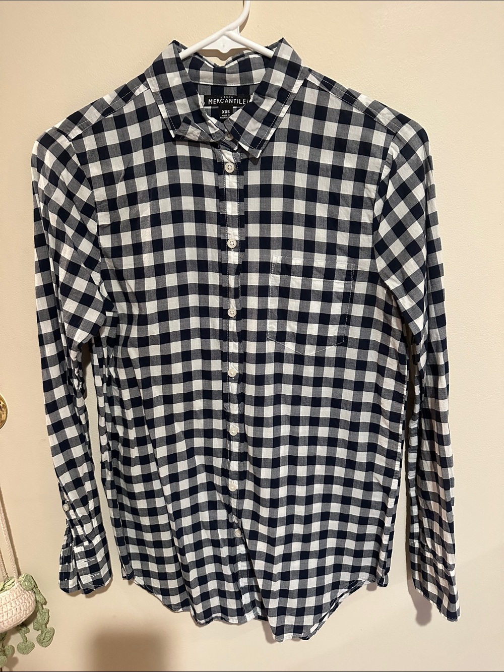 J Crew factory Gingham Button Down in navy & White Size XXS